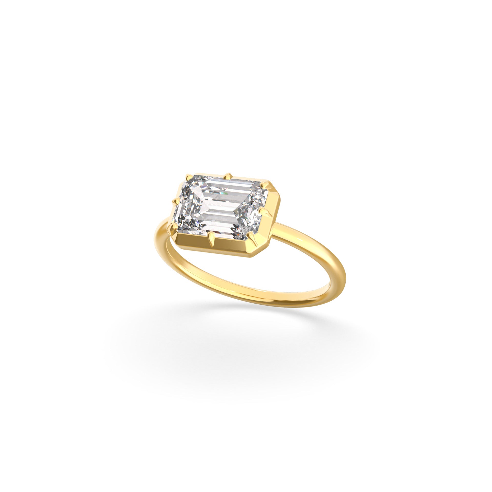 Button Back Ring Emerald Cut