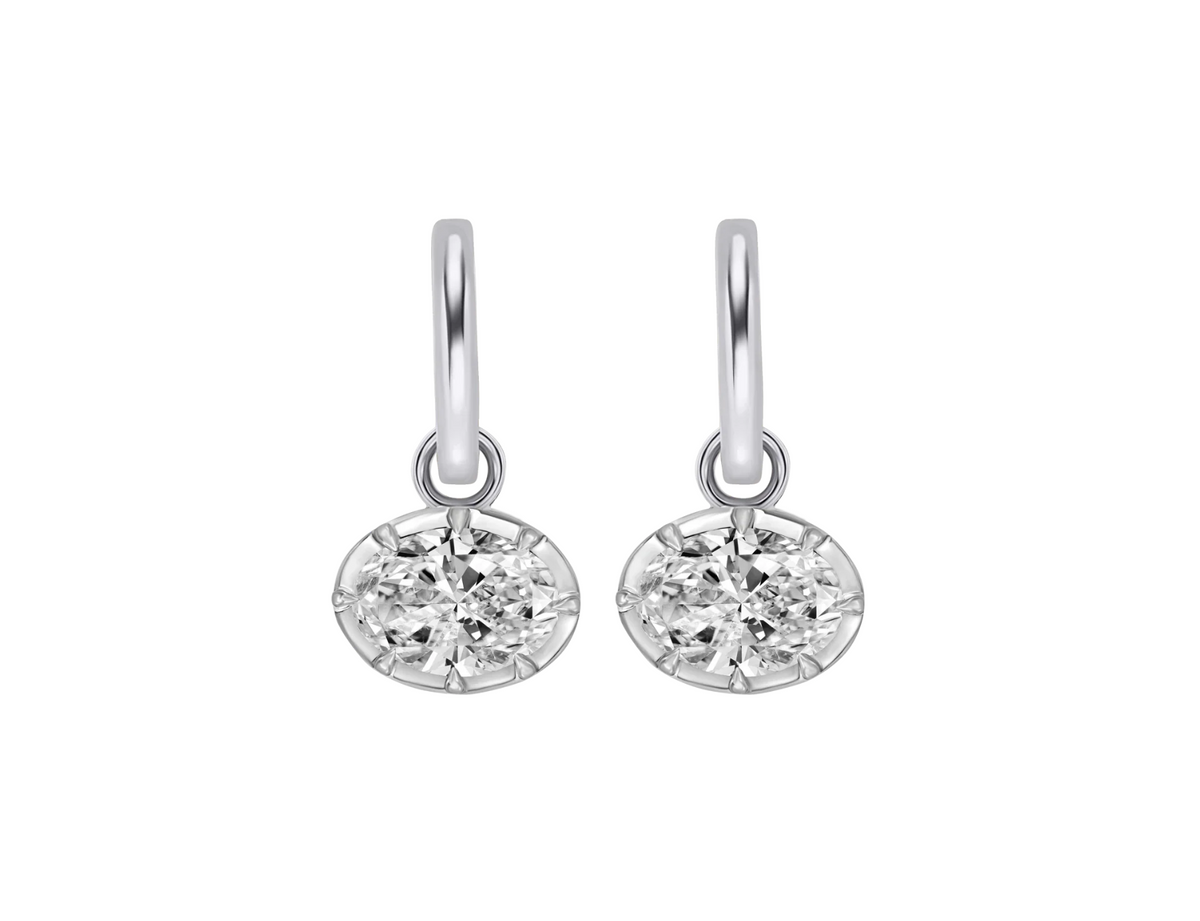 Oval Drop Earrings in white gold