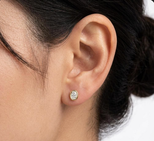 Oval Bezel Set Studs - Arter Jewelry